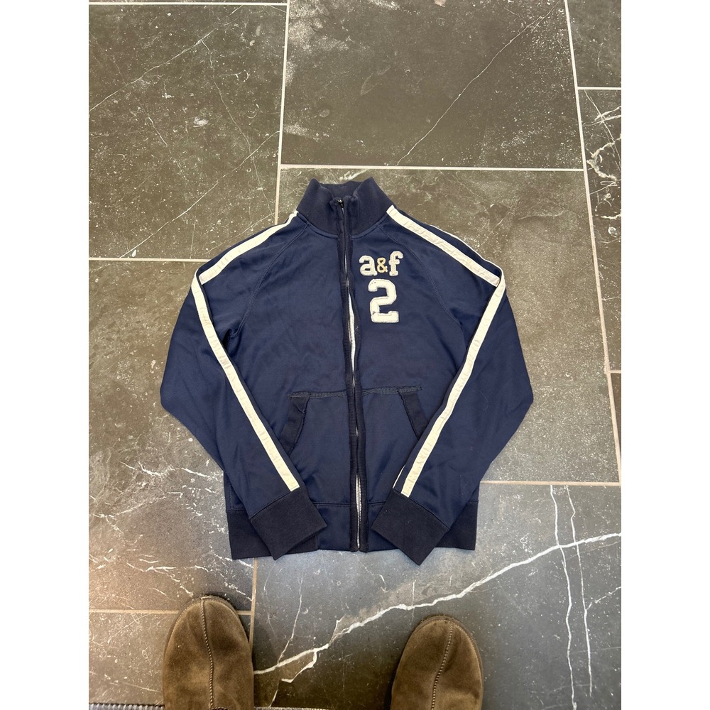 Abercrombie Kids Navy Blue Full Zip Track Jacket White‎ Sleeve Stripes XL